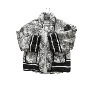 Women S Oversized Quilted Floral Jacket Cardigan Open Front Black & White NWT